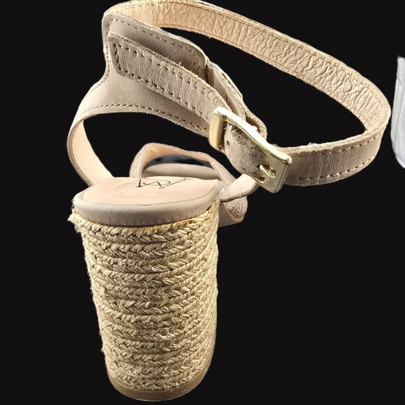 Marroqui Sanchez Beige Woven Open-Toe Heel Sandals Ankle Strap Made in Spain - Picture 5 of 11
